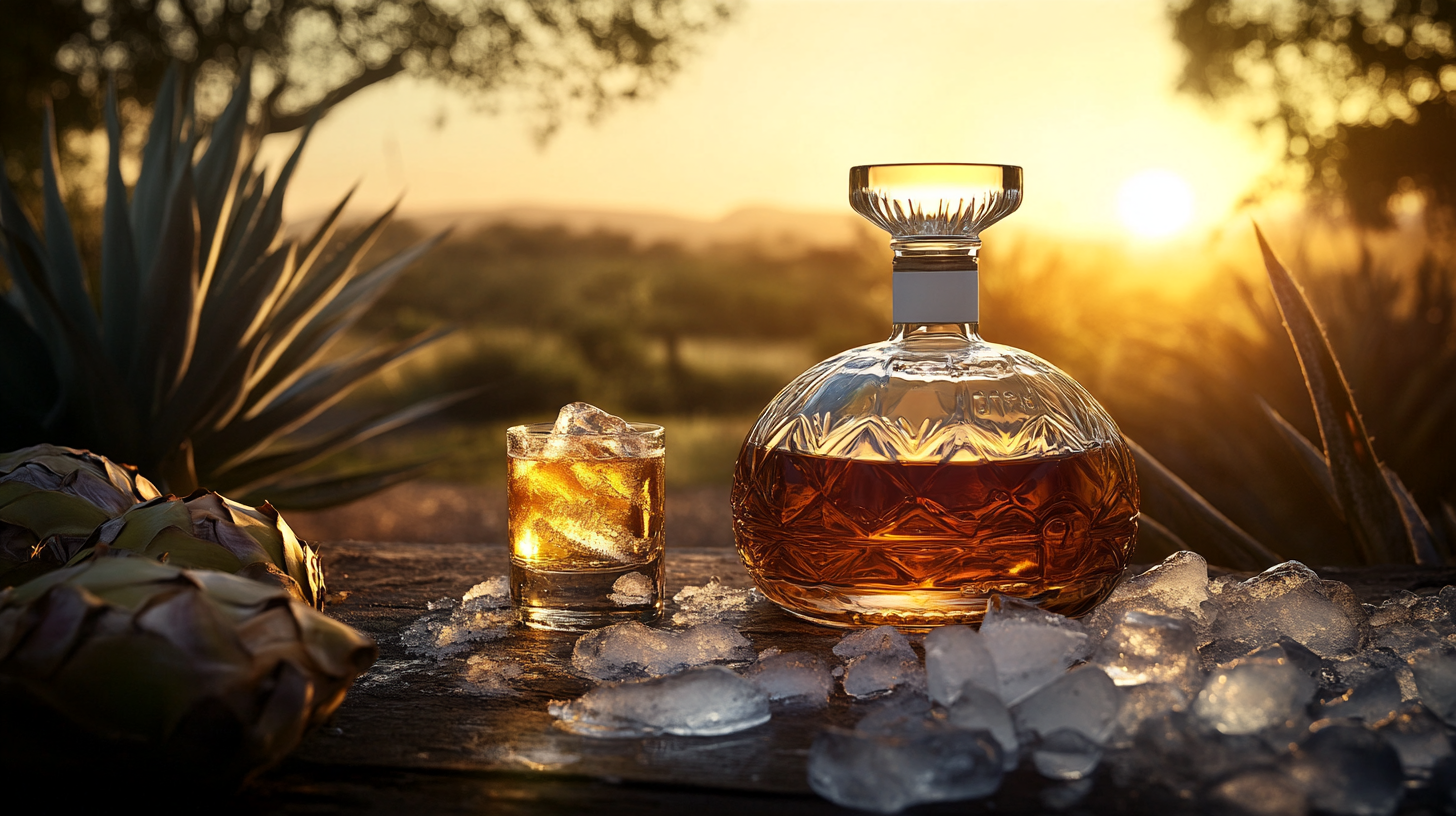 Round tequila bottle drink sunset