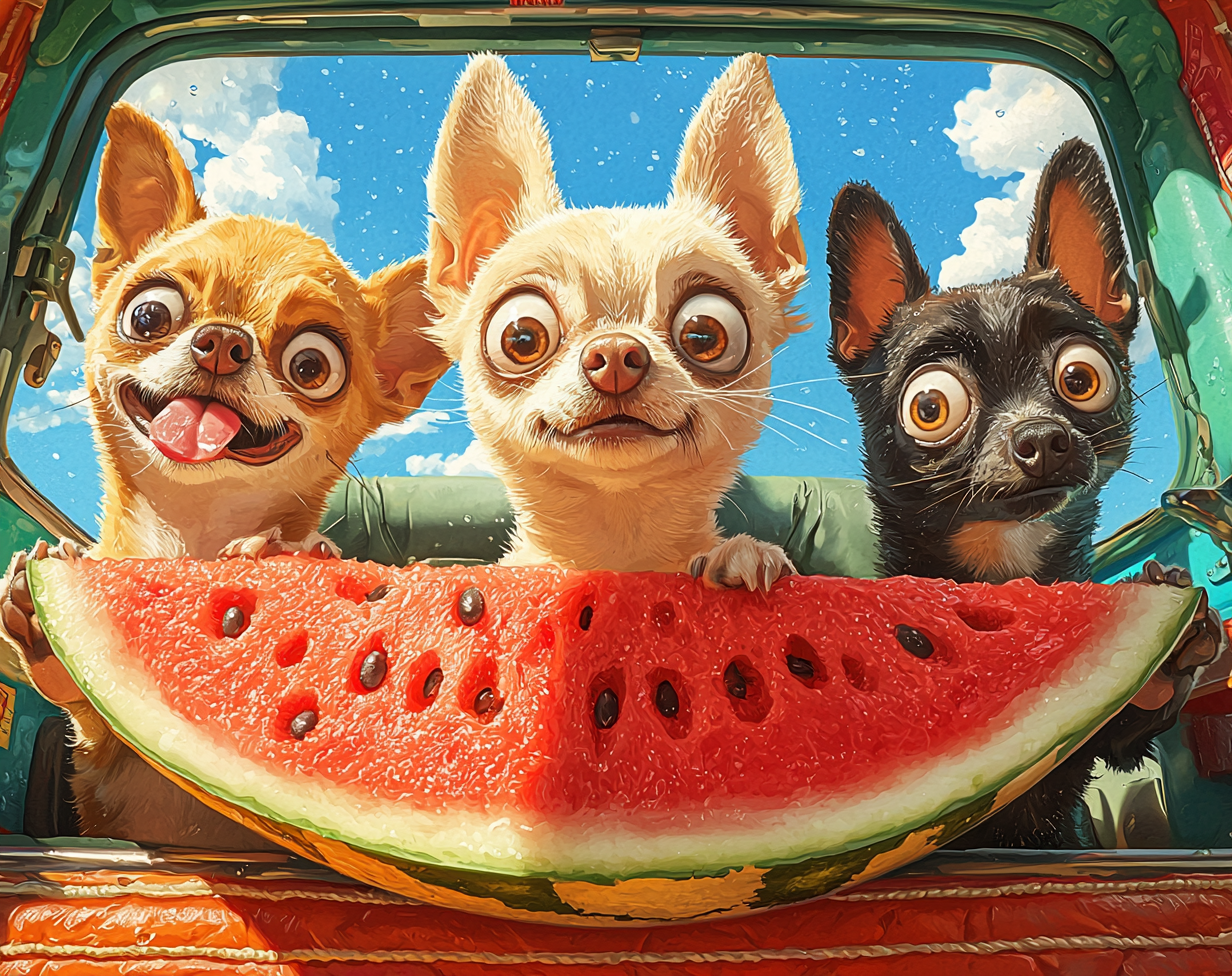 Chihuahuas wide eyed watermelon Ghibli