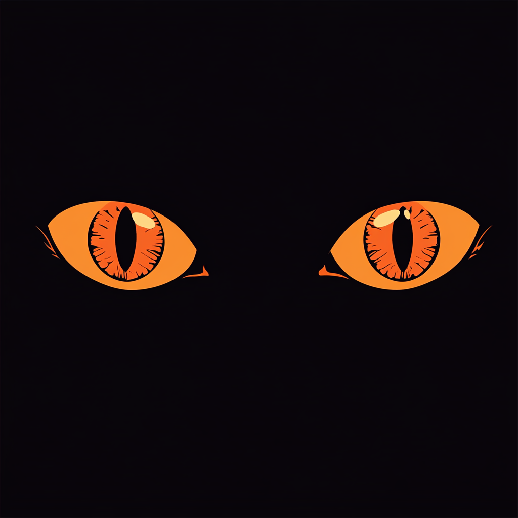 Three orange eyes on black background