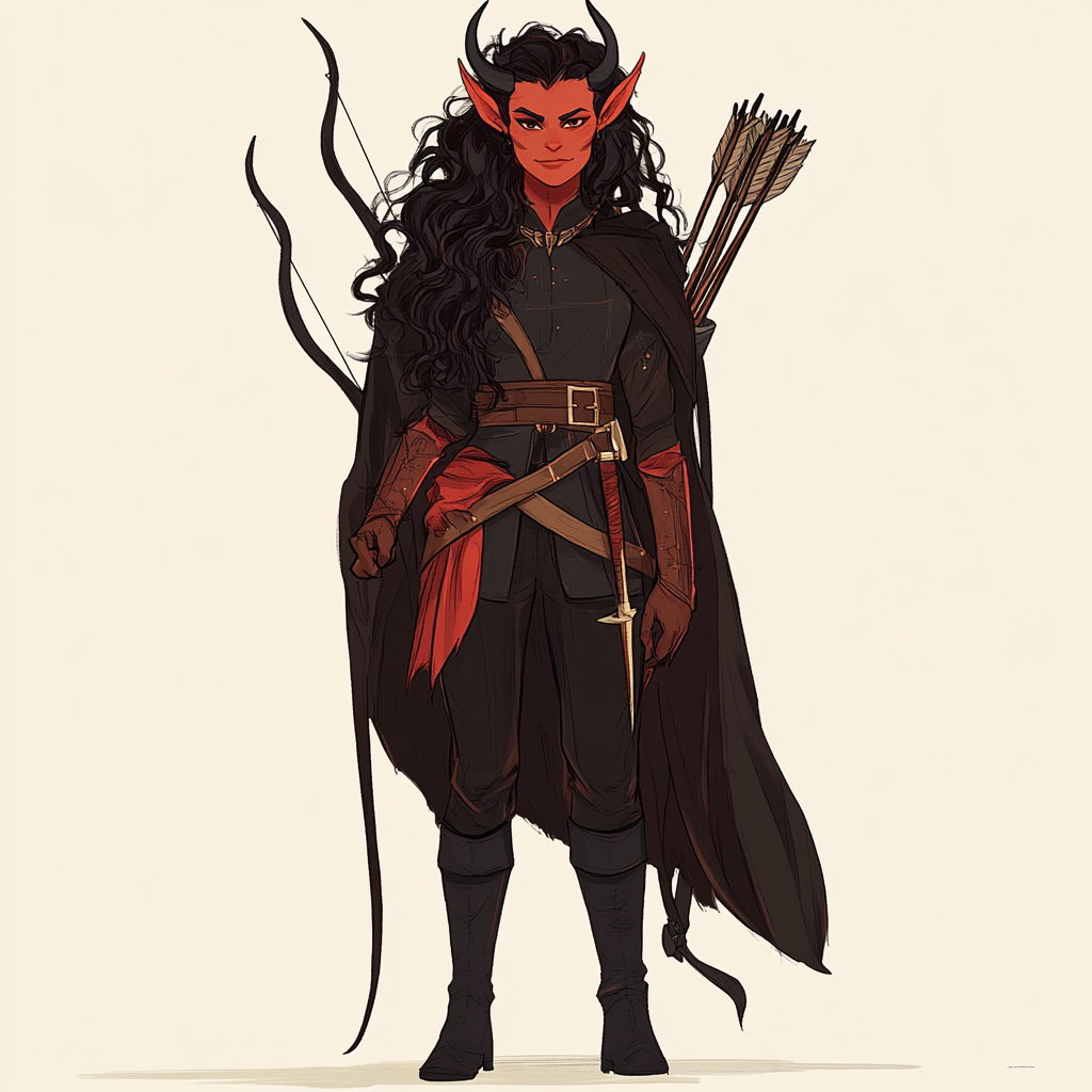 Tiefling Ranger in Black Clothing Wings