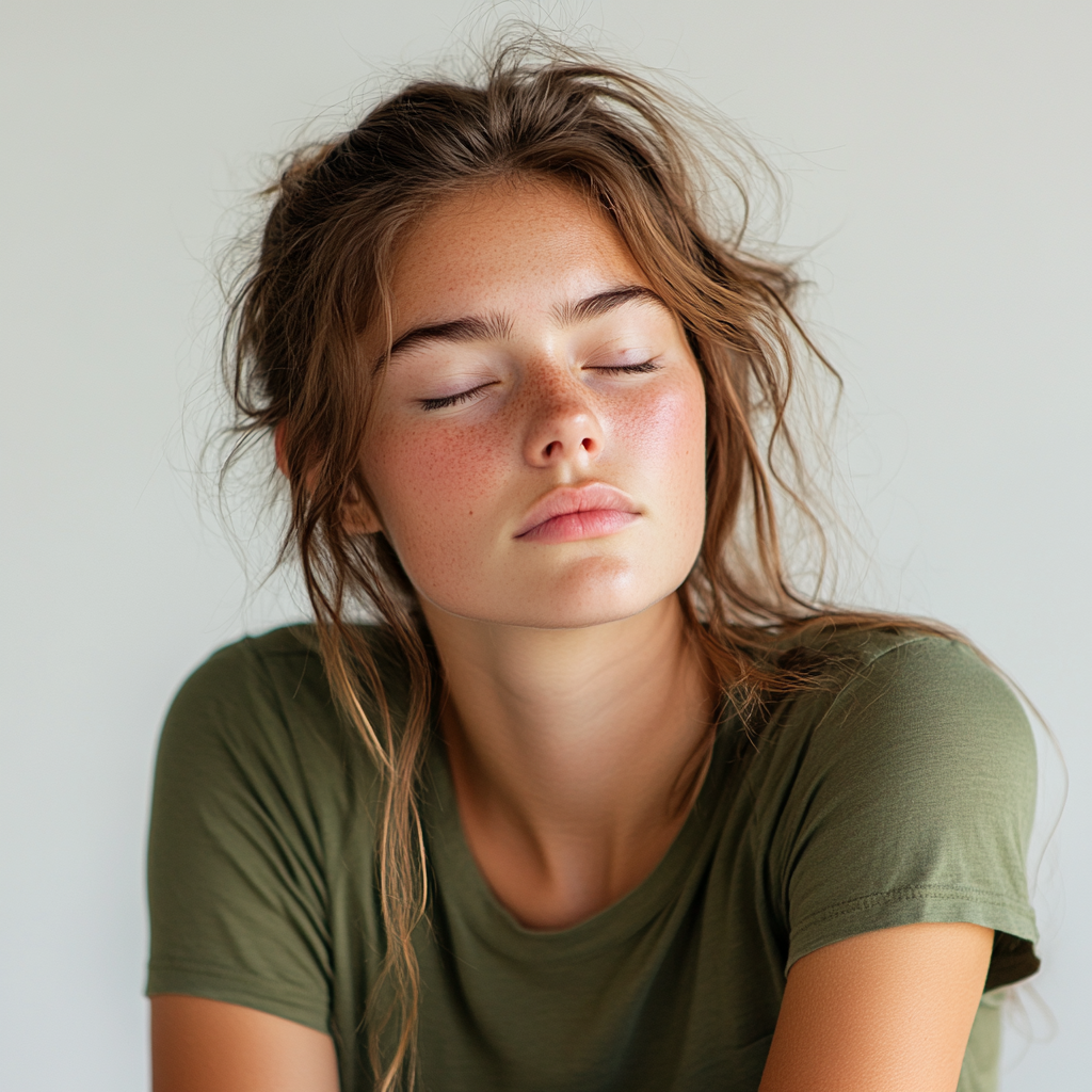 tired woman in green shirt website banner