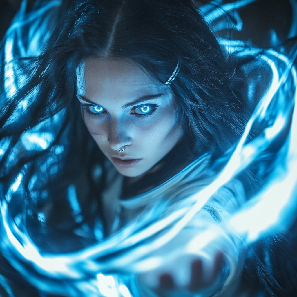 The Sorceress Teleporting in Blue Light