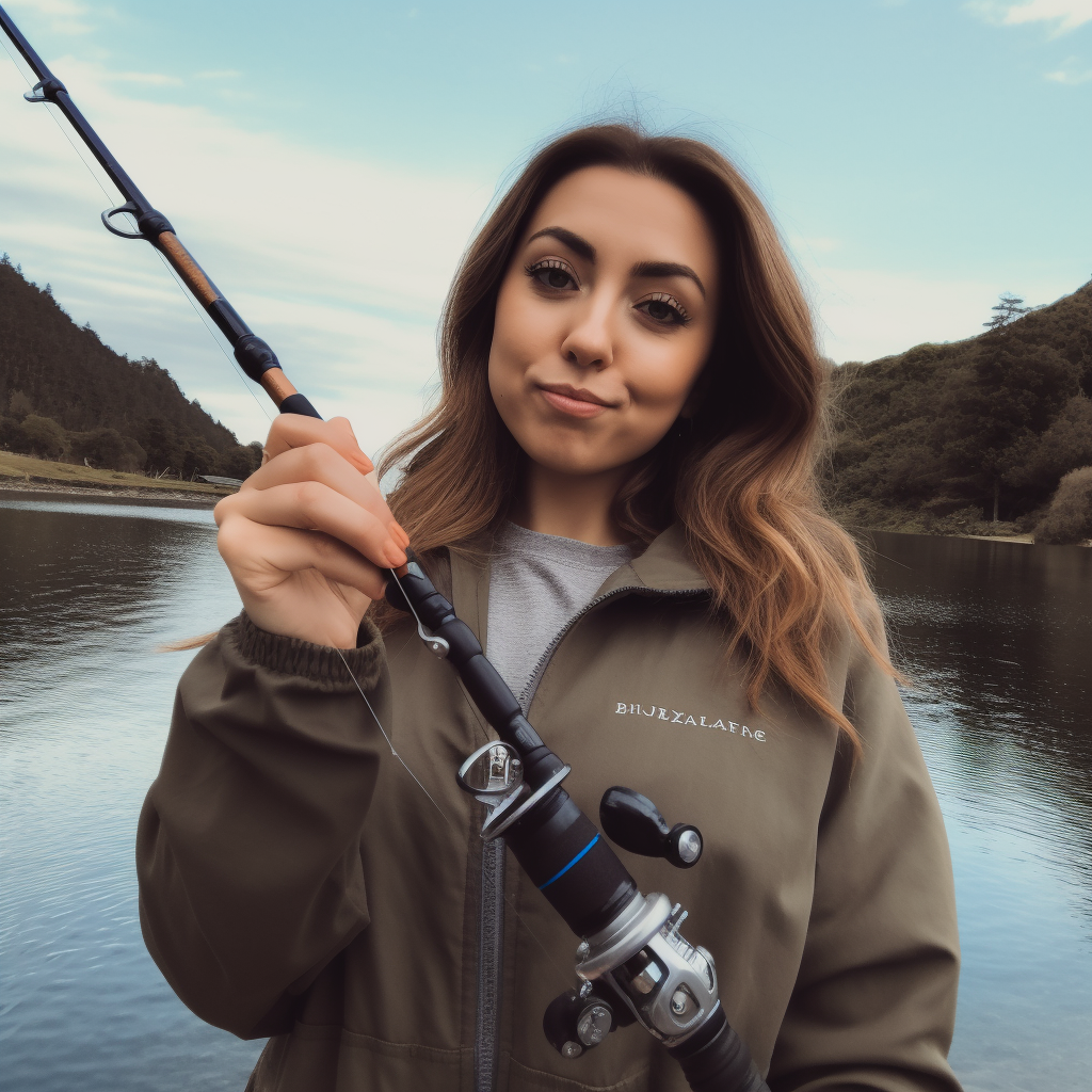 Trad wife influencer with fishing rod