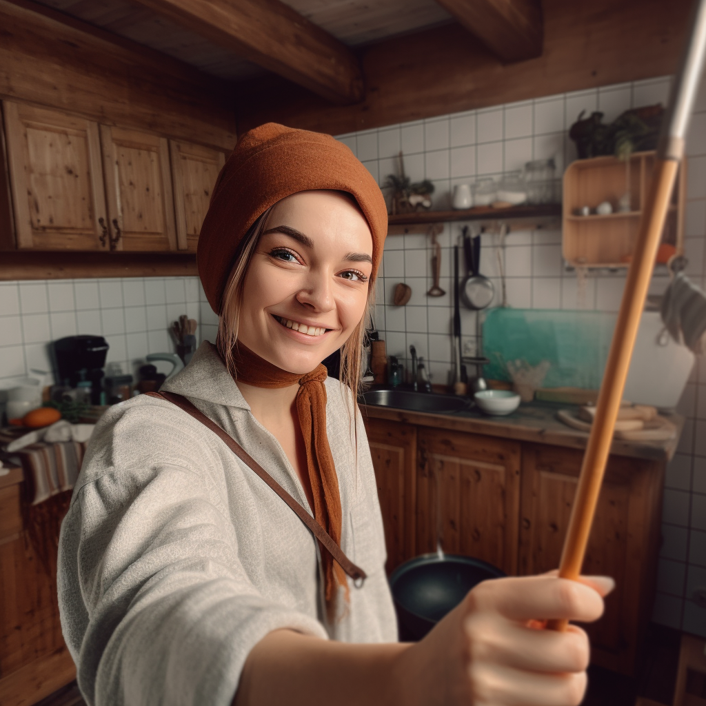 Smiling trad wife influencer kitchen