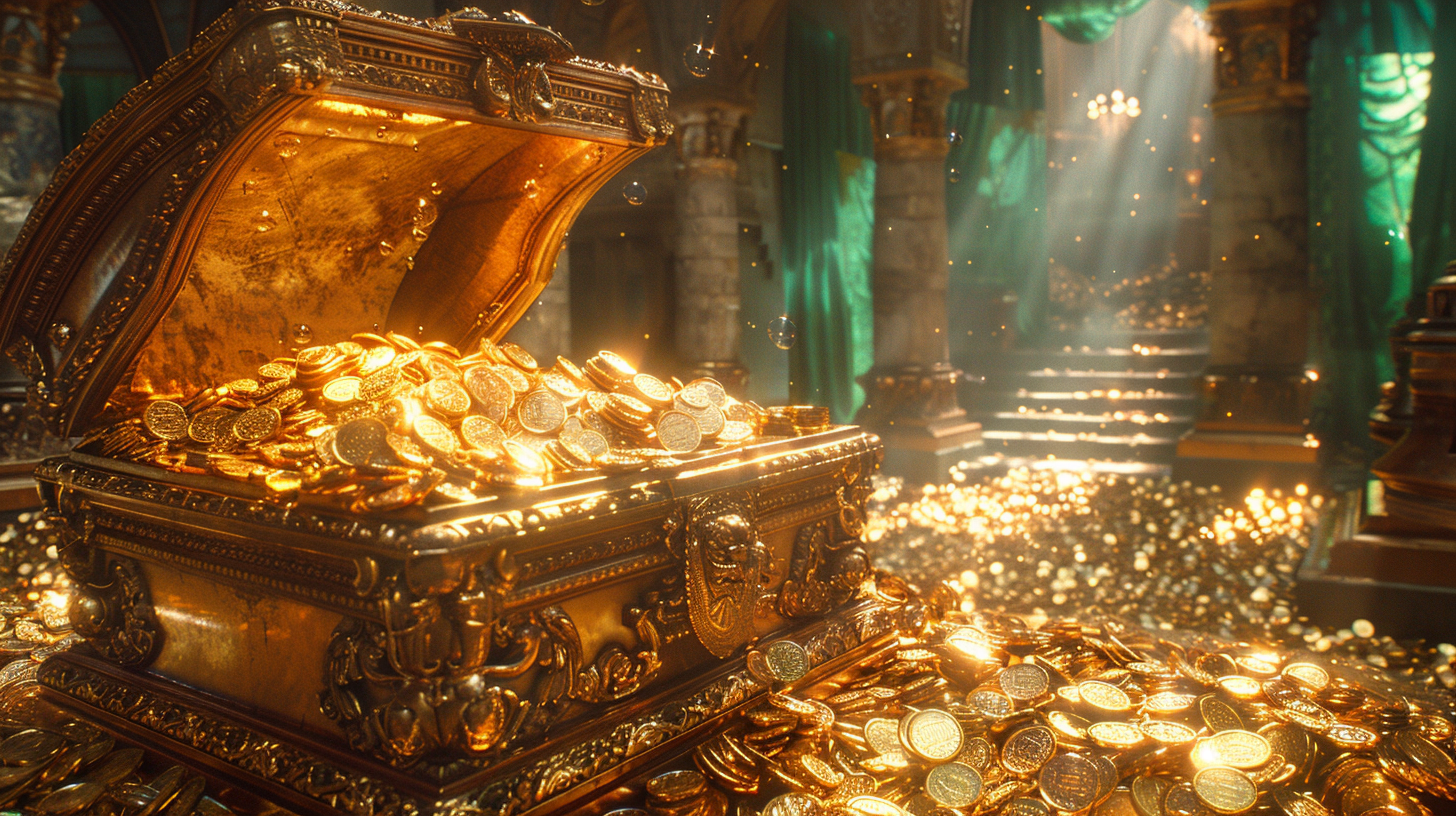 Gold coins and jewels overflowing