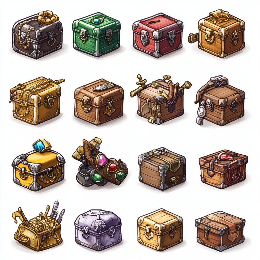 Dragon's treasure chests clipart grid