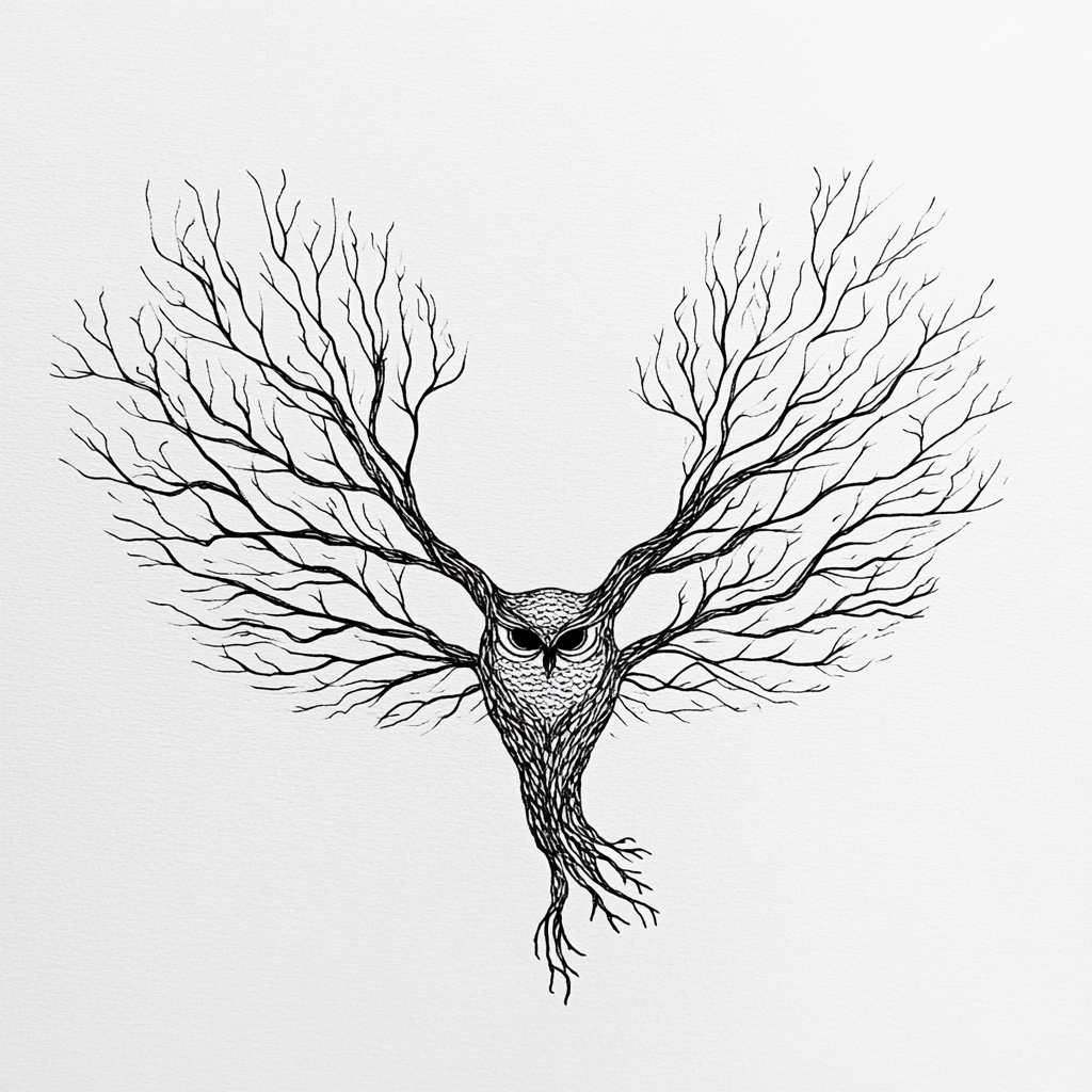 Tree Owl Artistic Outline Drawing