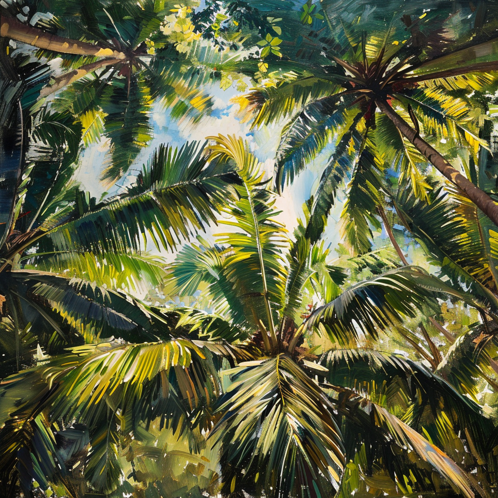 Serene Tropical Canopy Oil Painting