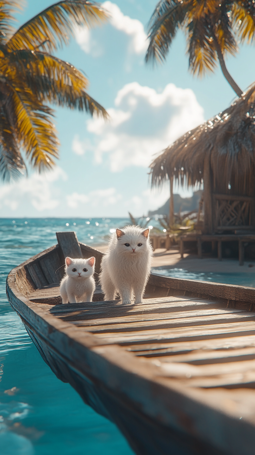 Woman, Kitten, Puppy Boarding Boat