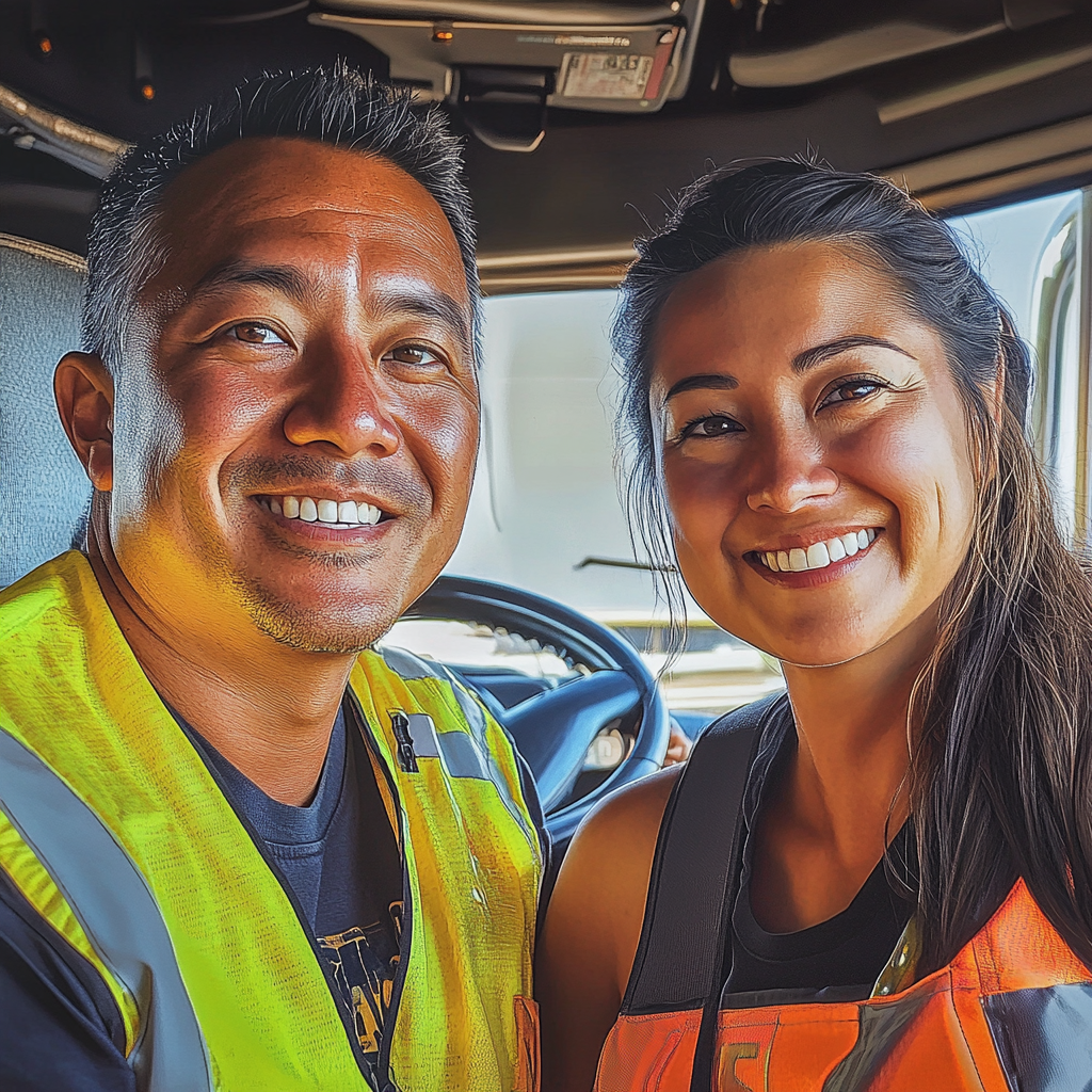 Male and female truck drivers celebrating Labor Day