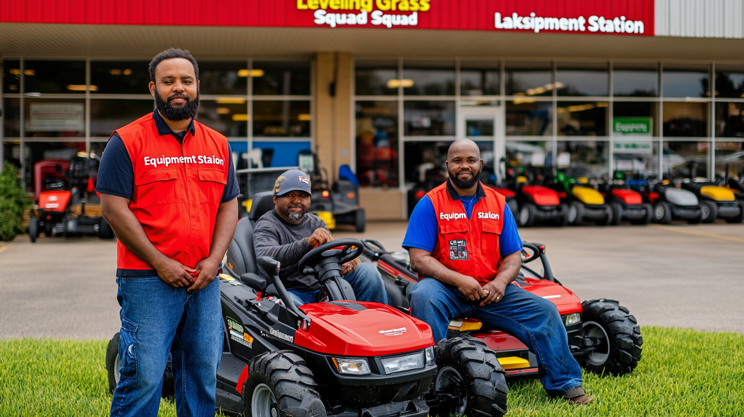 two men lawn mowers vests