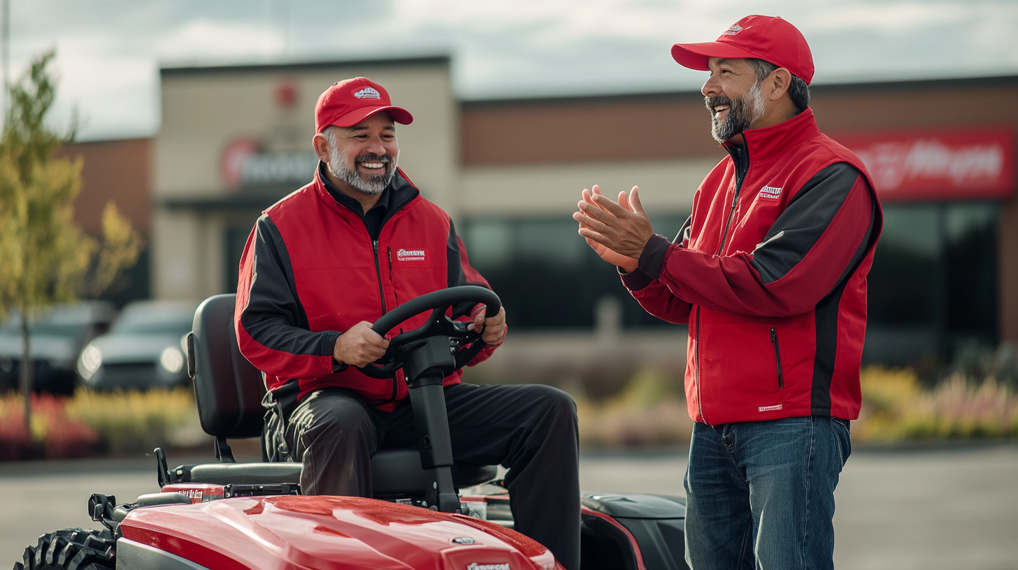 Two men red vests baseball caps