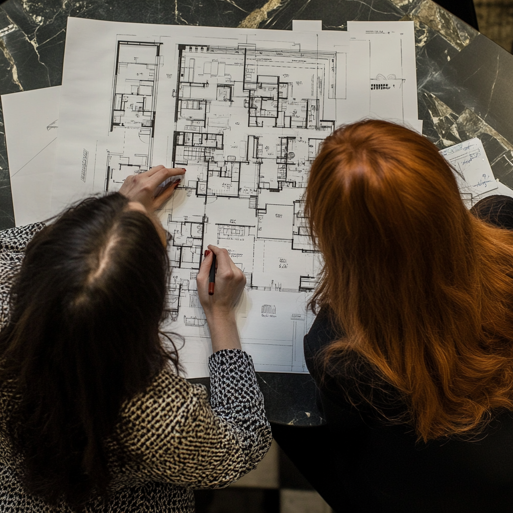 Two Women Studying Floor Plans