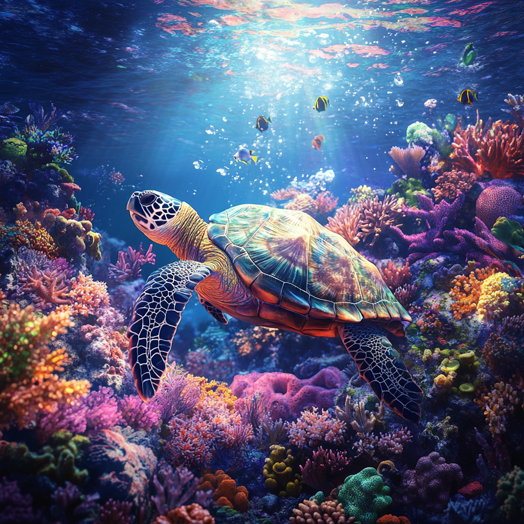 Colorful Underwater Sea Turtle Princess