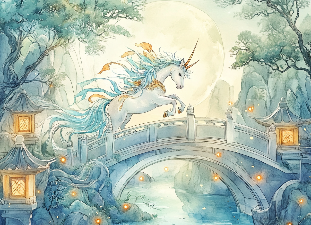 Fantasy unicorn with fireflies