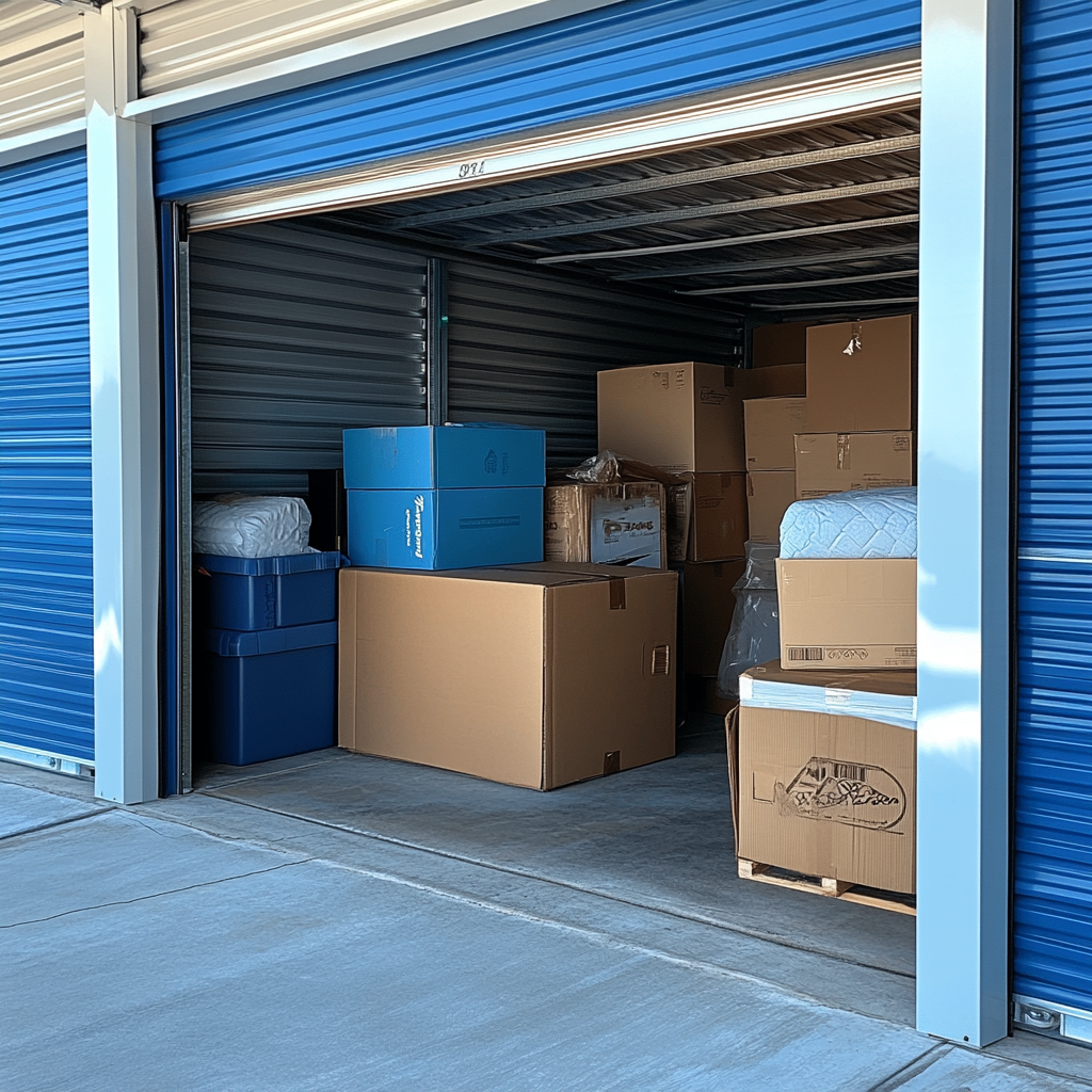 Blue self storage unit facility