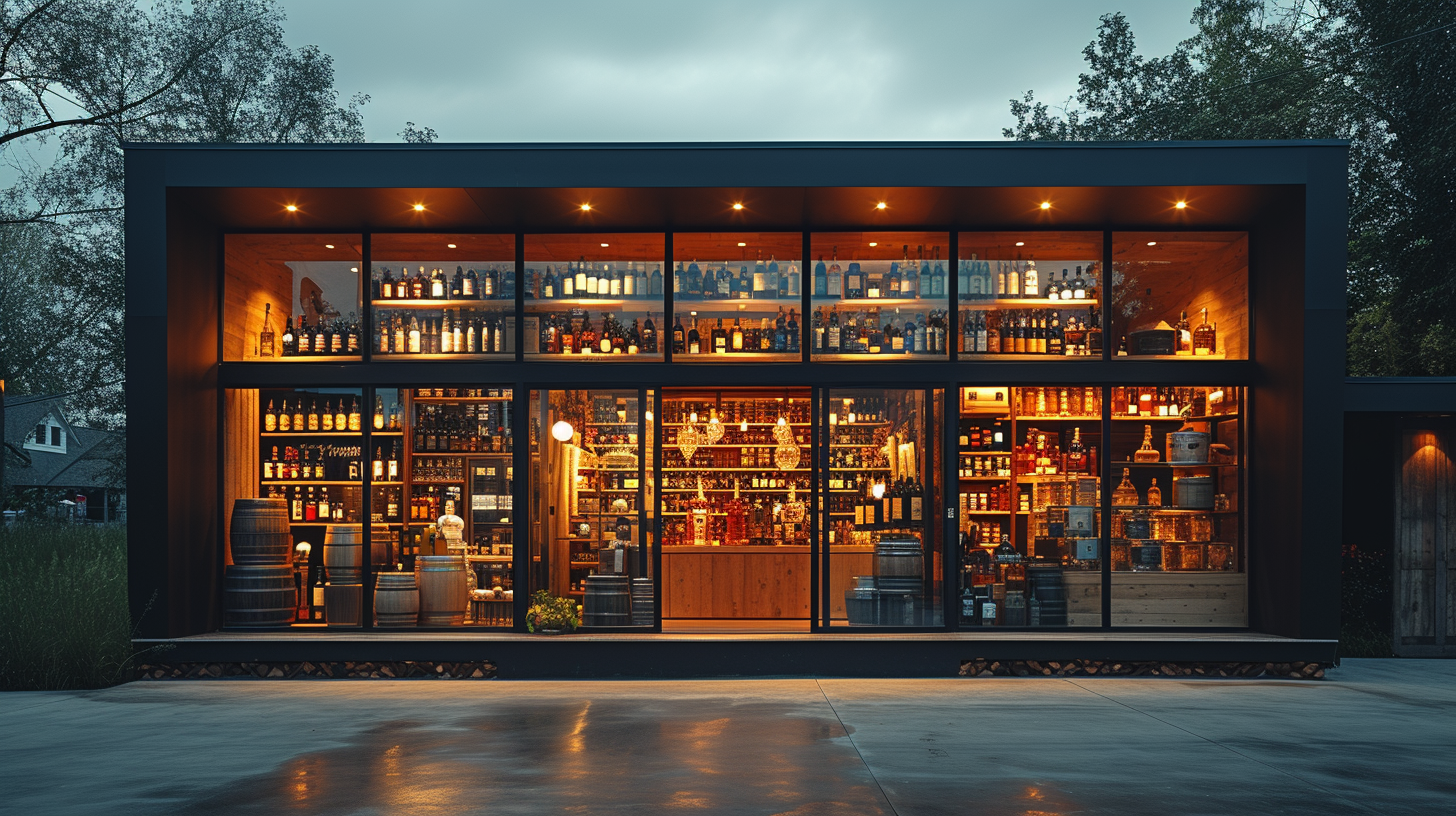 Urban neighborhood wine store exterior