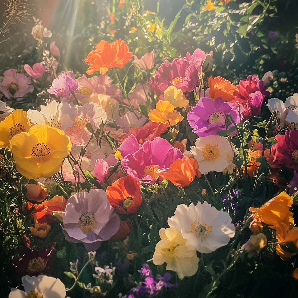 Colorful flowers in lush garden