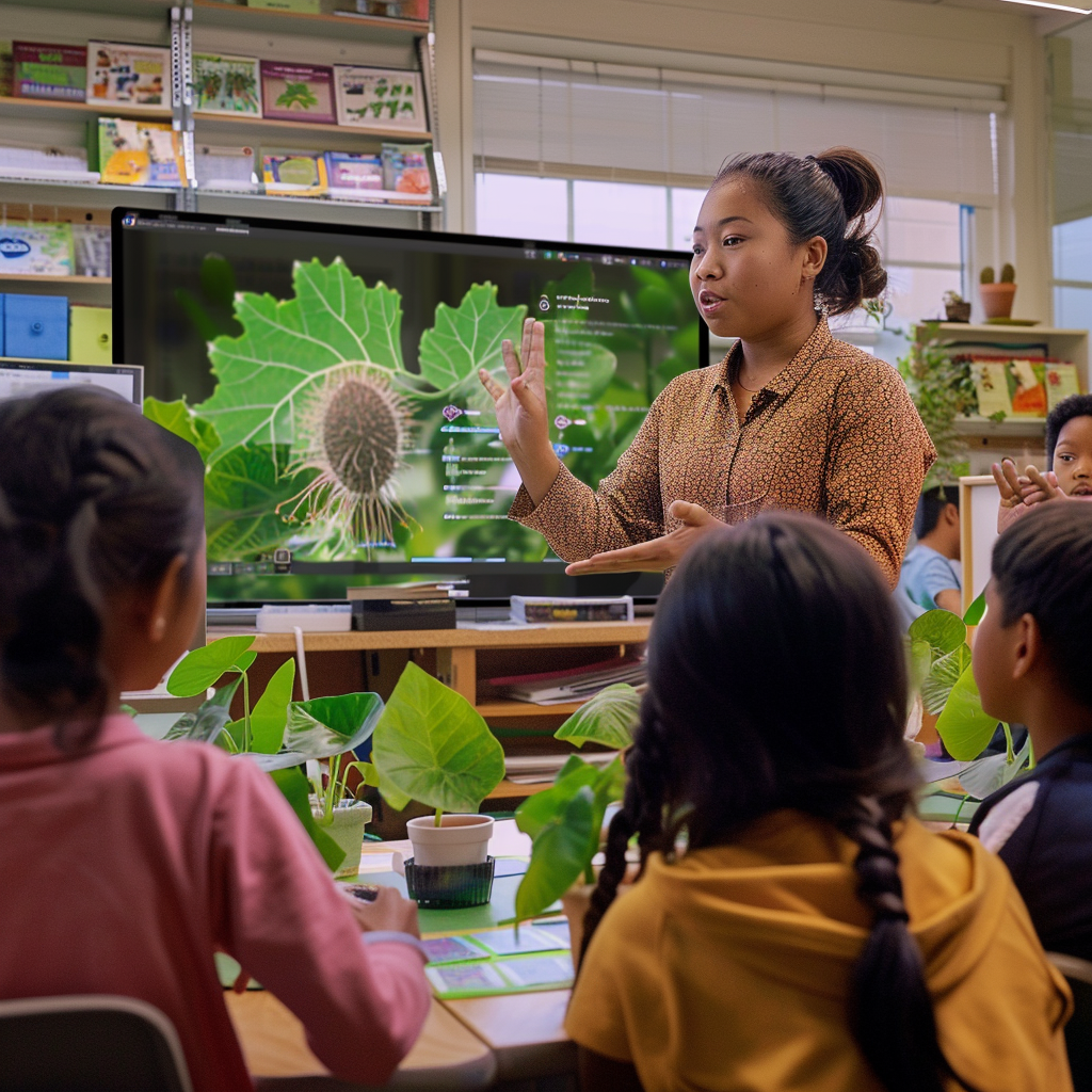 Students learning photosynthesis in classroom