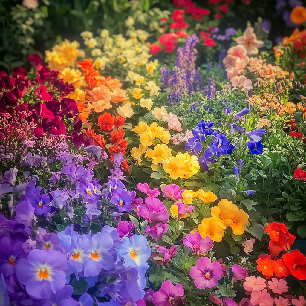 Vibrant Rainbow Flowers Garden Scene