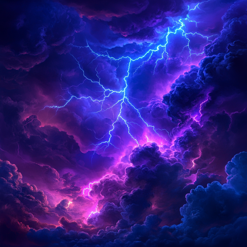 Vibrant Purple Blue Lightning Sky