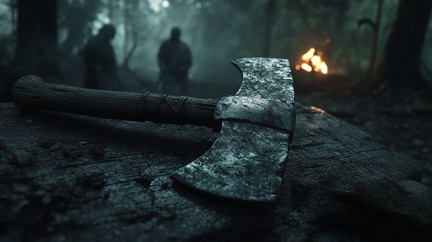 Viking axe on wooden table