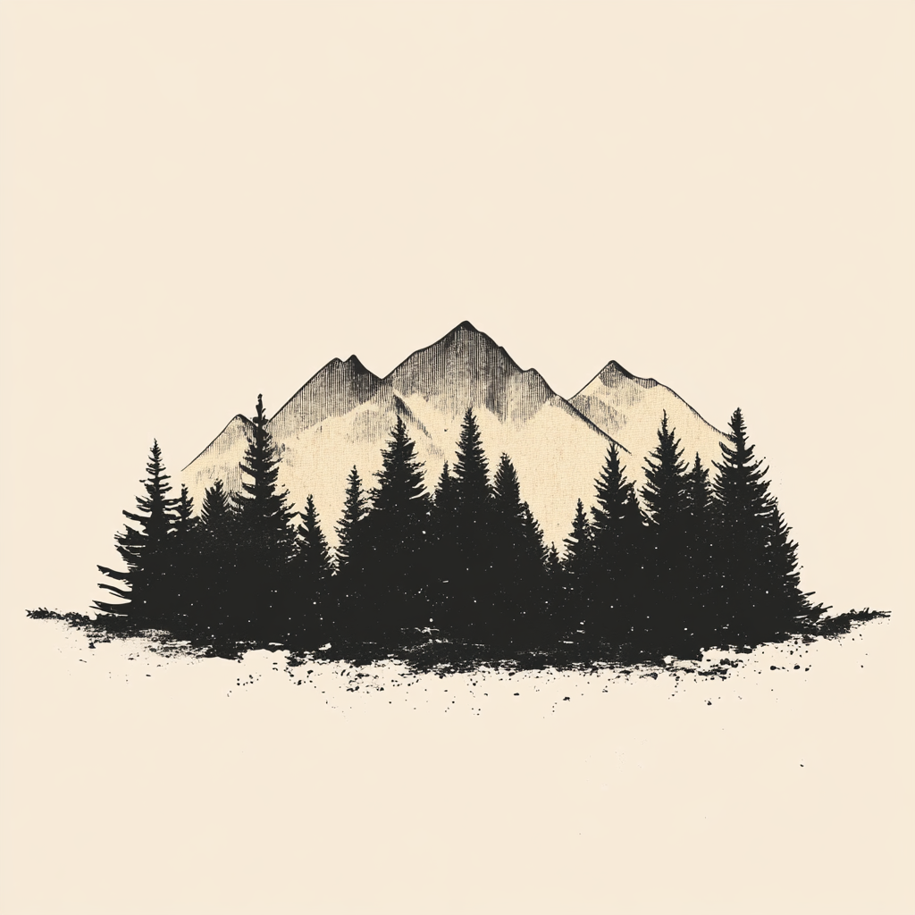 Rocky Mountain Silhouette Trees Design