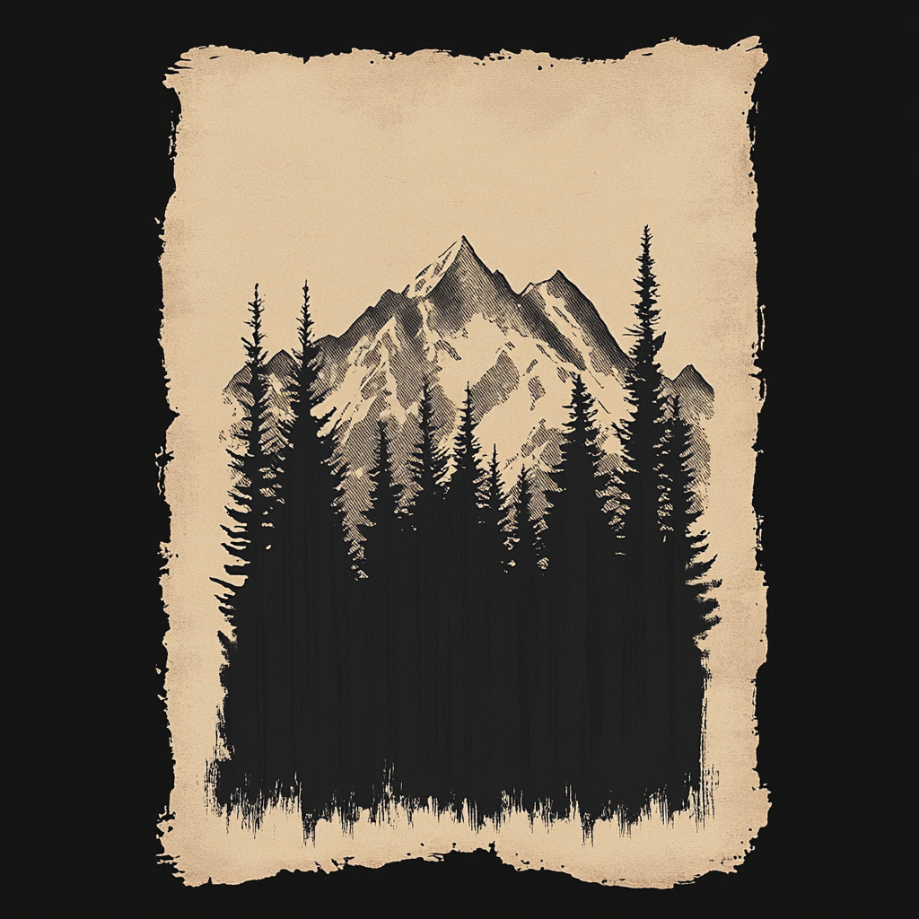 rocky mountain silhouette trees design