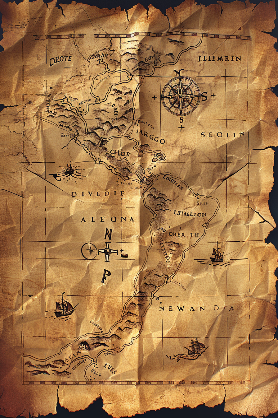 Vintage treasure map with compass rose