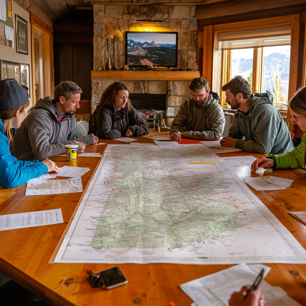 Group planning mountain bike trail