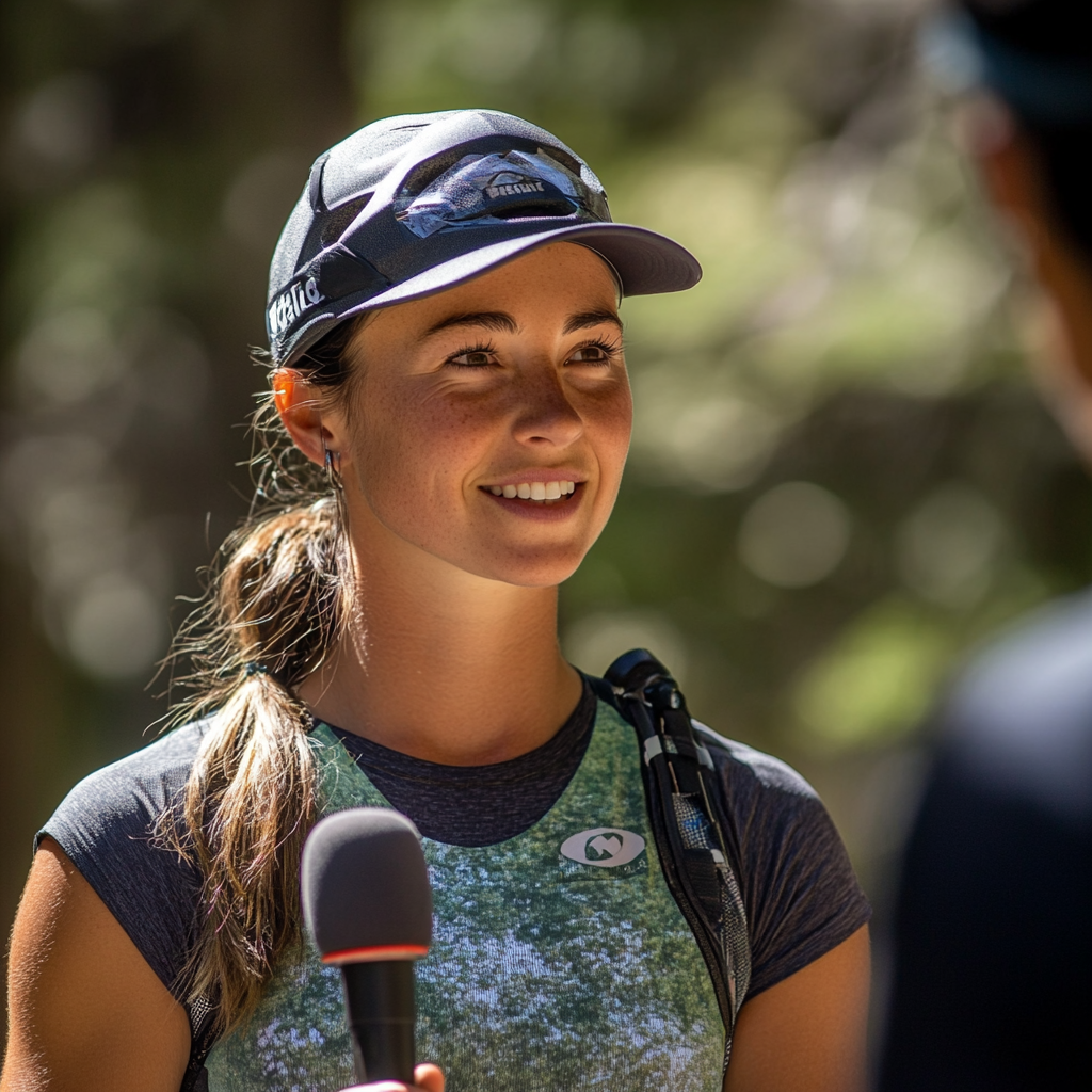 Volunteers being interviewed about mountain biking