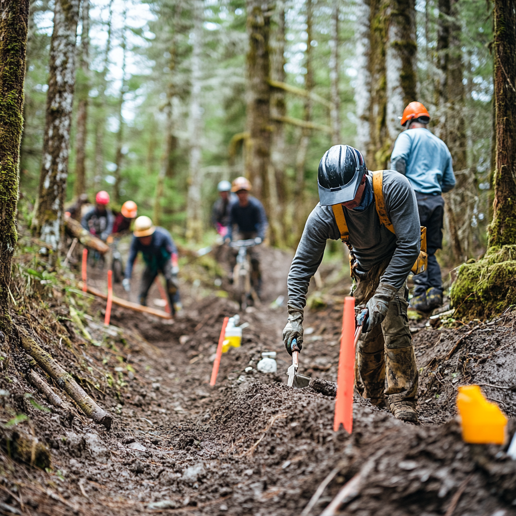 Volunteers working on mountain bike trail