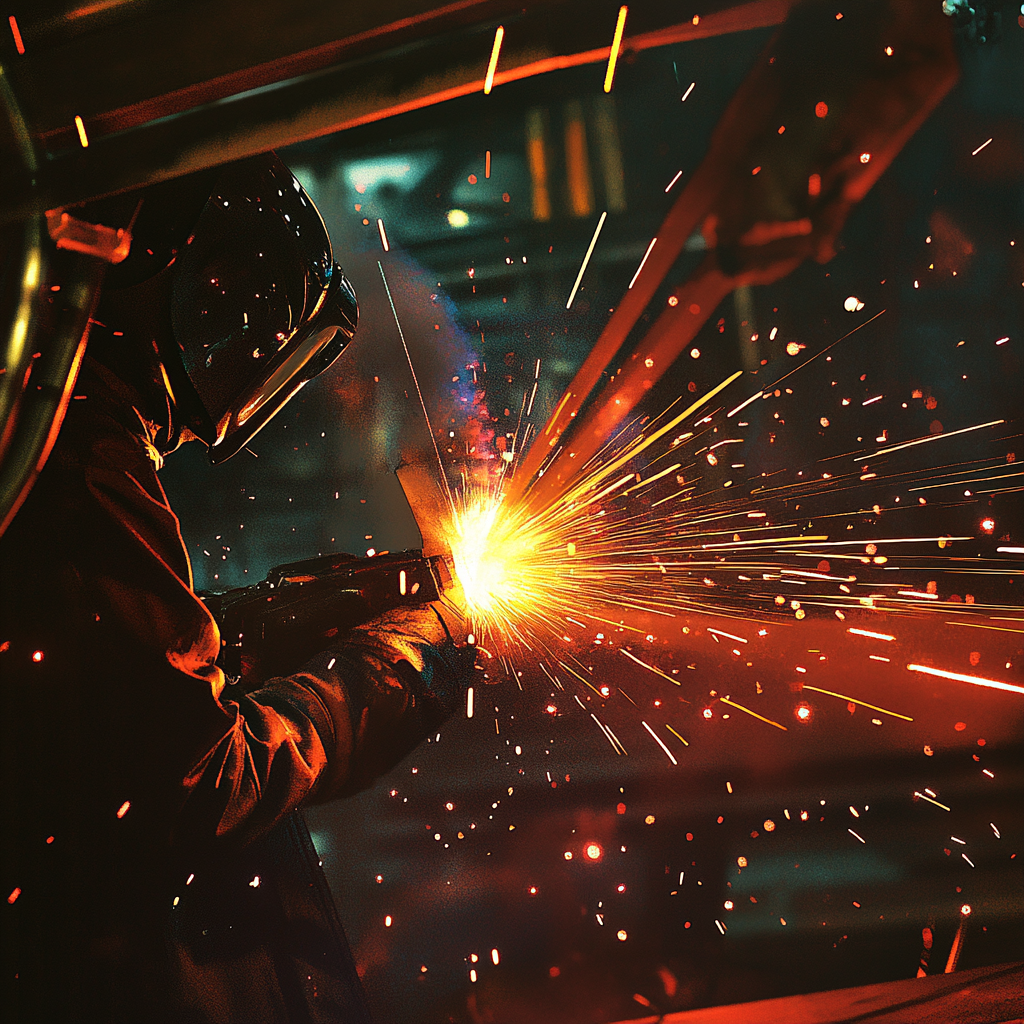 Welding sparks metal workshop operation