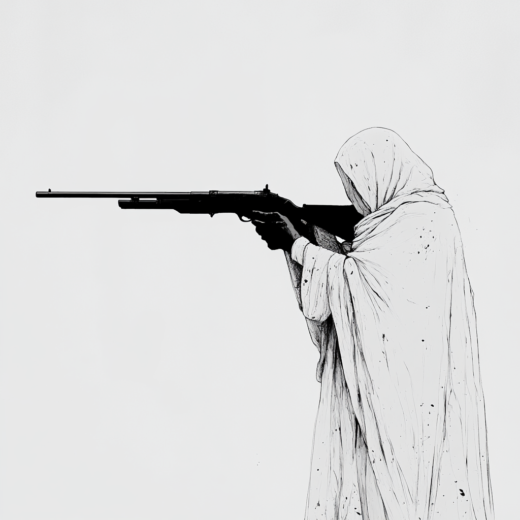 Monk robe with shotgun in black and white