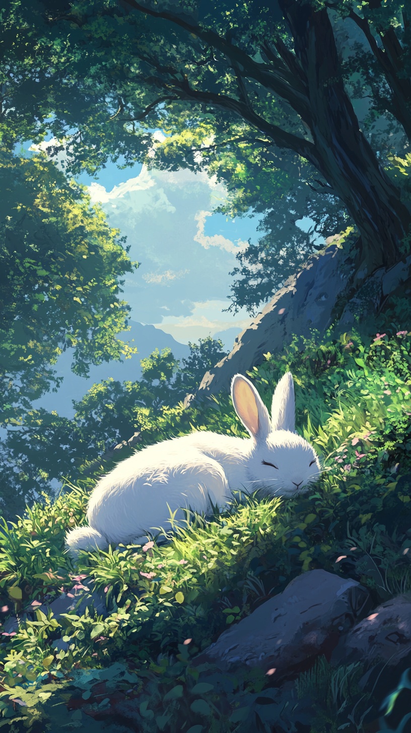 Sleeping White Rabbit in Mountain