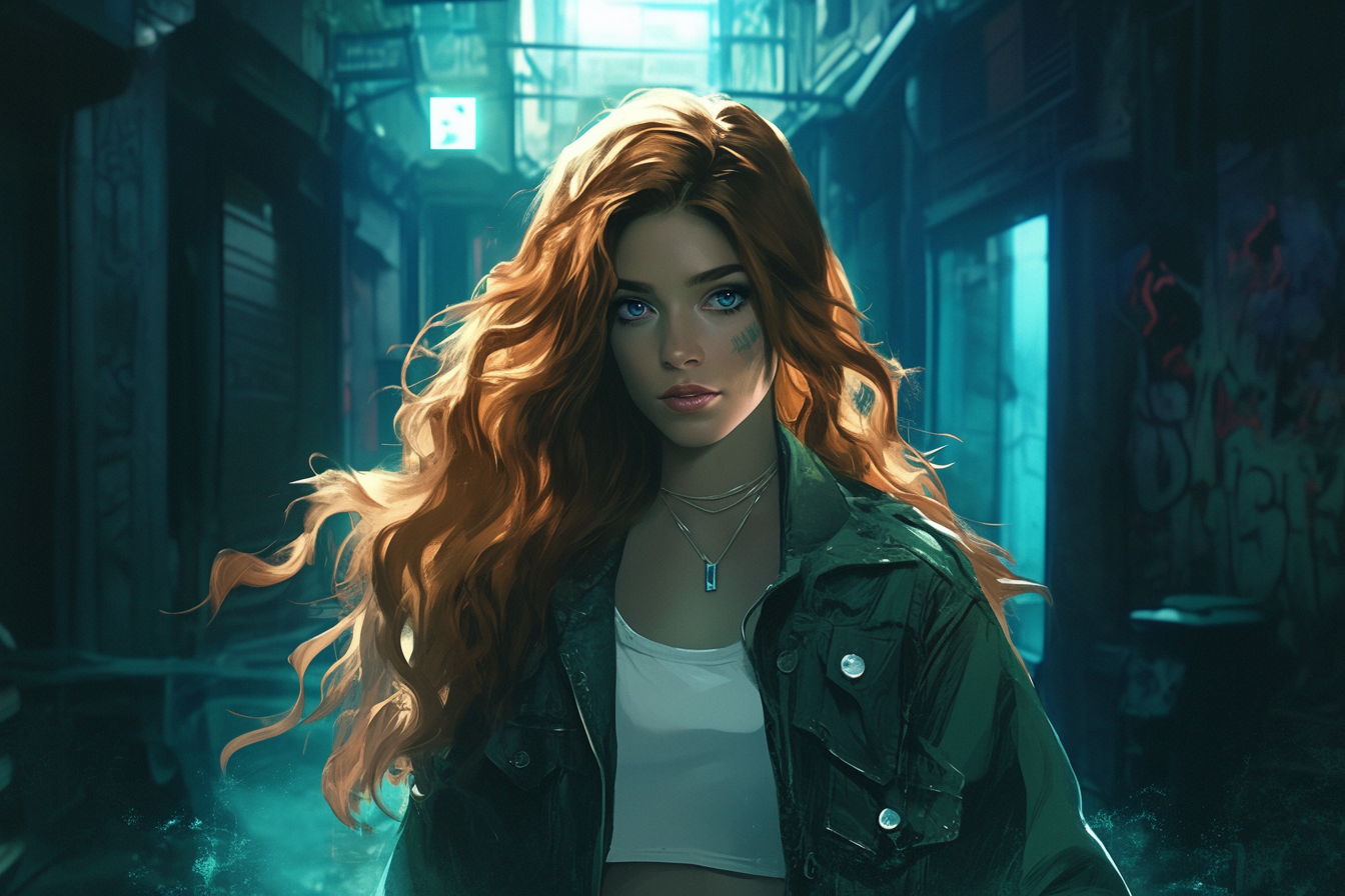 Woman Green Jacket Dark Alley