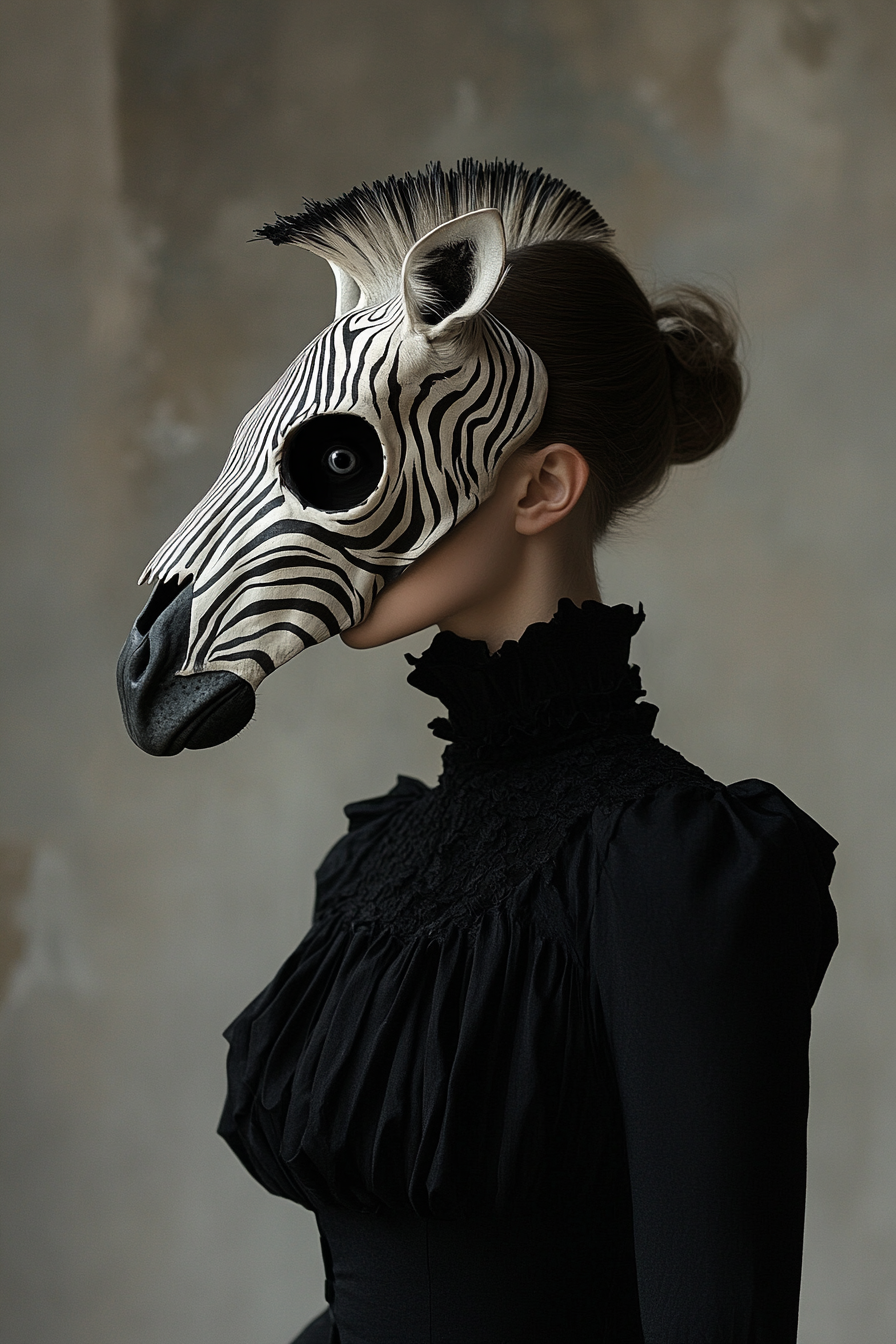 Woman zebra skull black dress