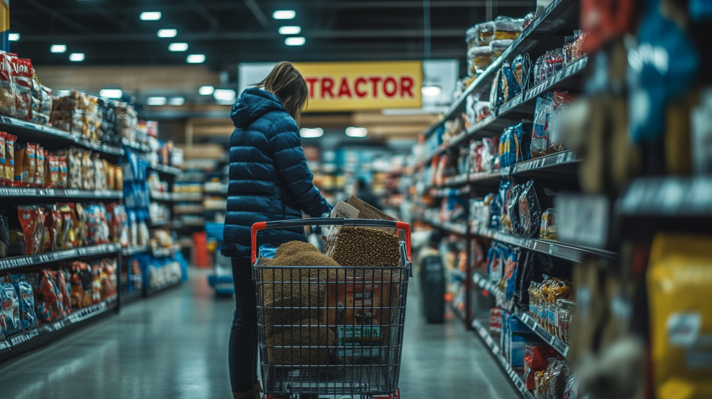 Woman Buying Dog Food Horse Feed