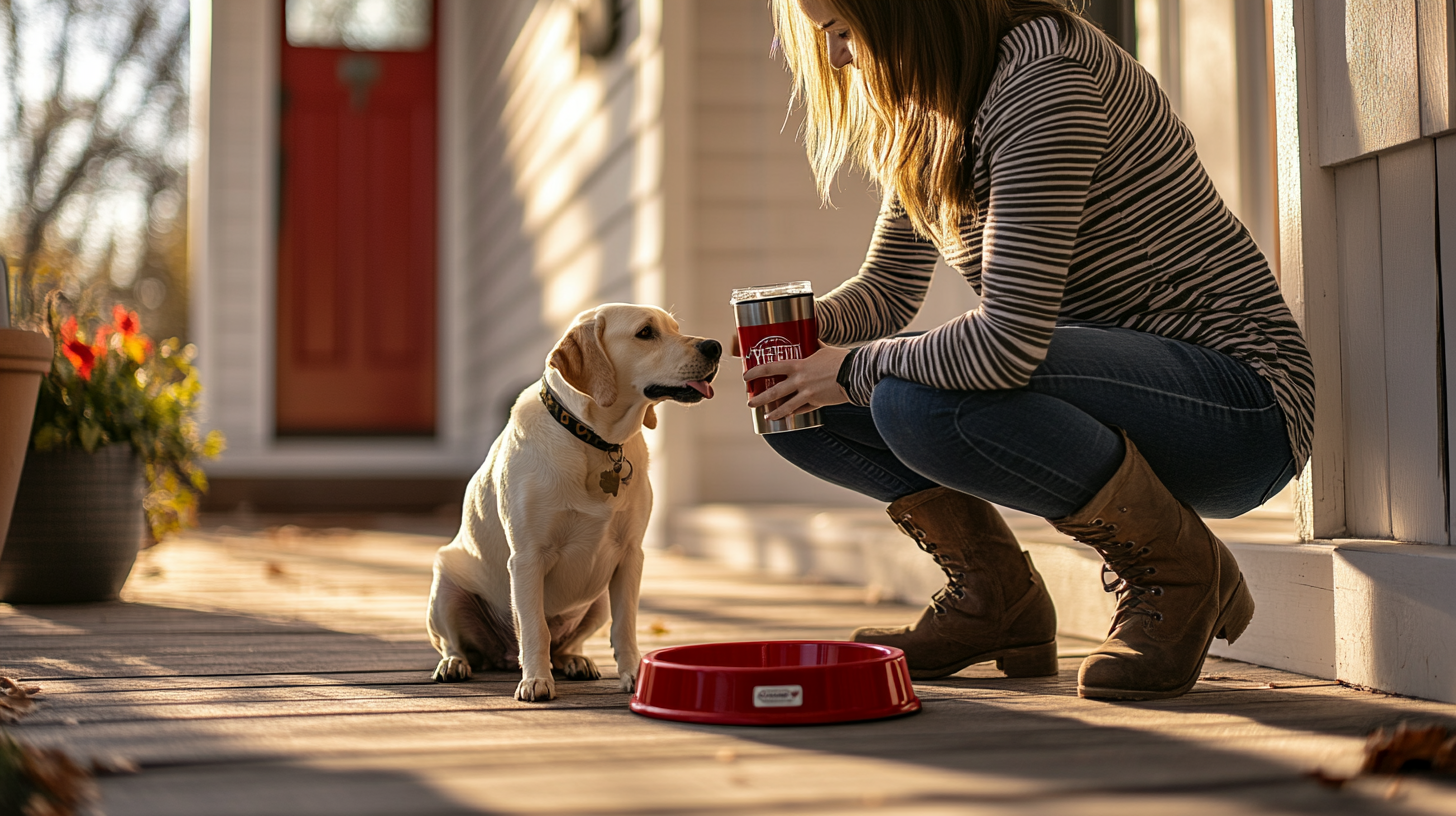 Woman with her dog on porch