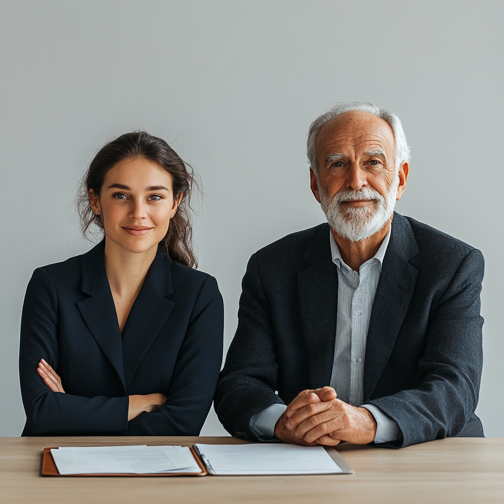 Woman and Man Smiling Table