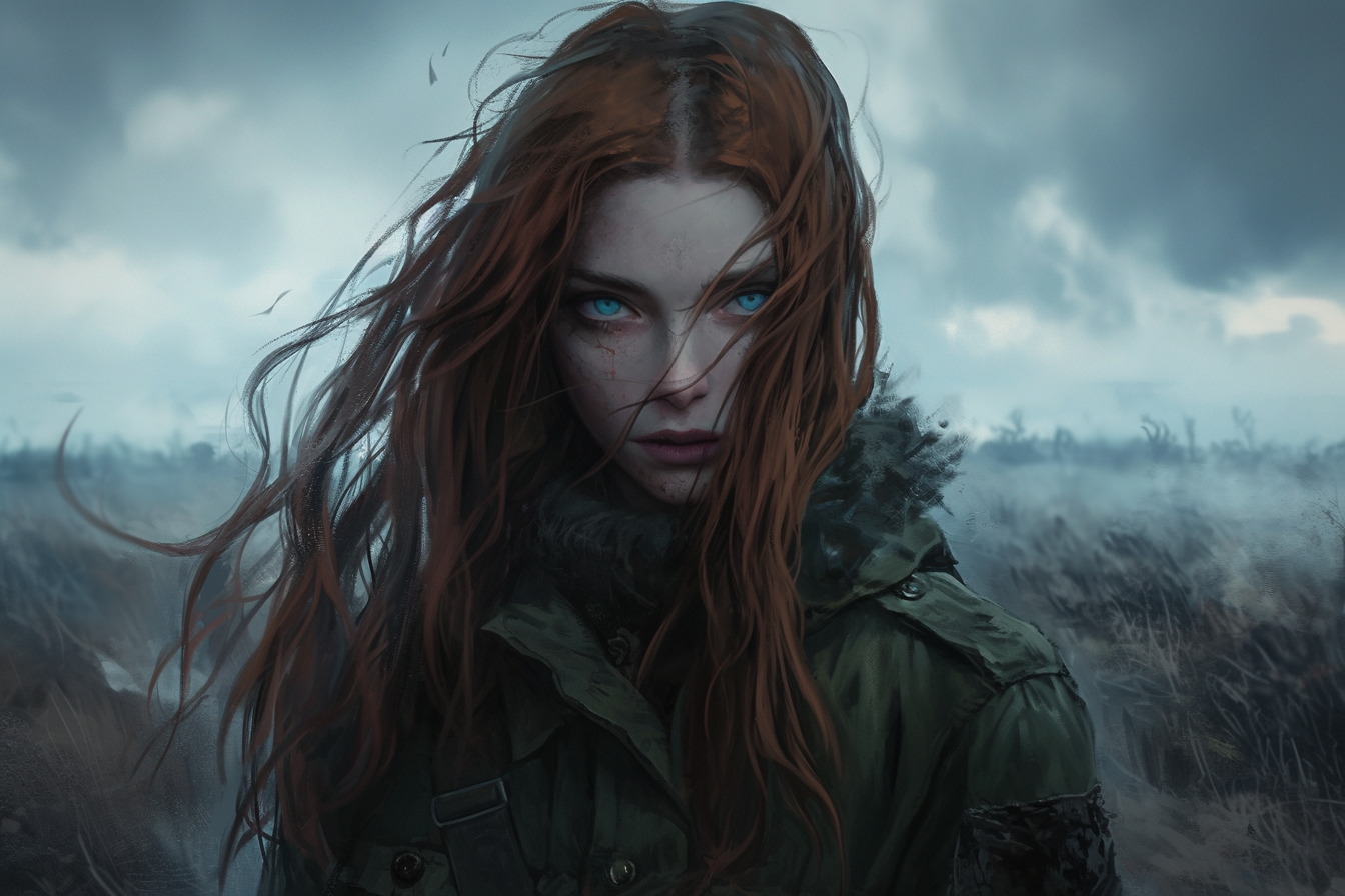 Woman in Green Coat Thunderstorm Art