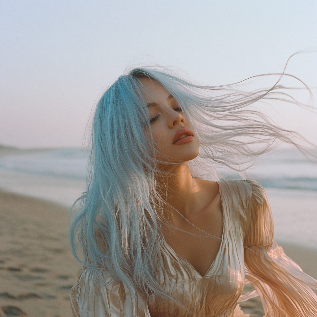 Brazilian woman with blue and silver hair