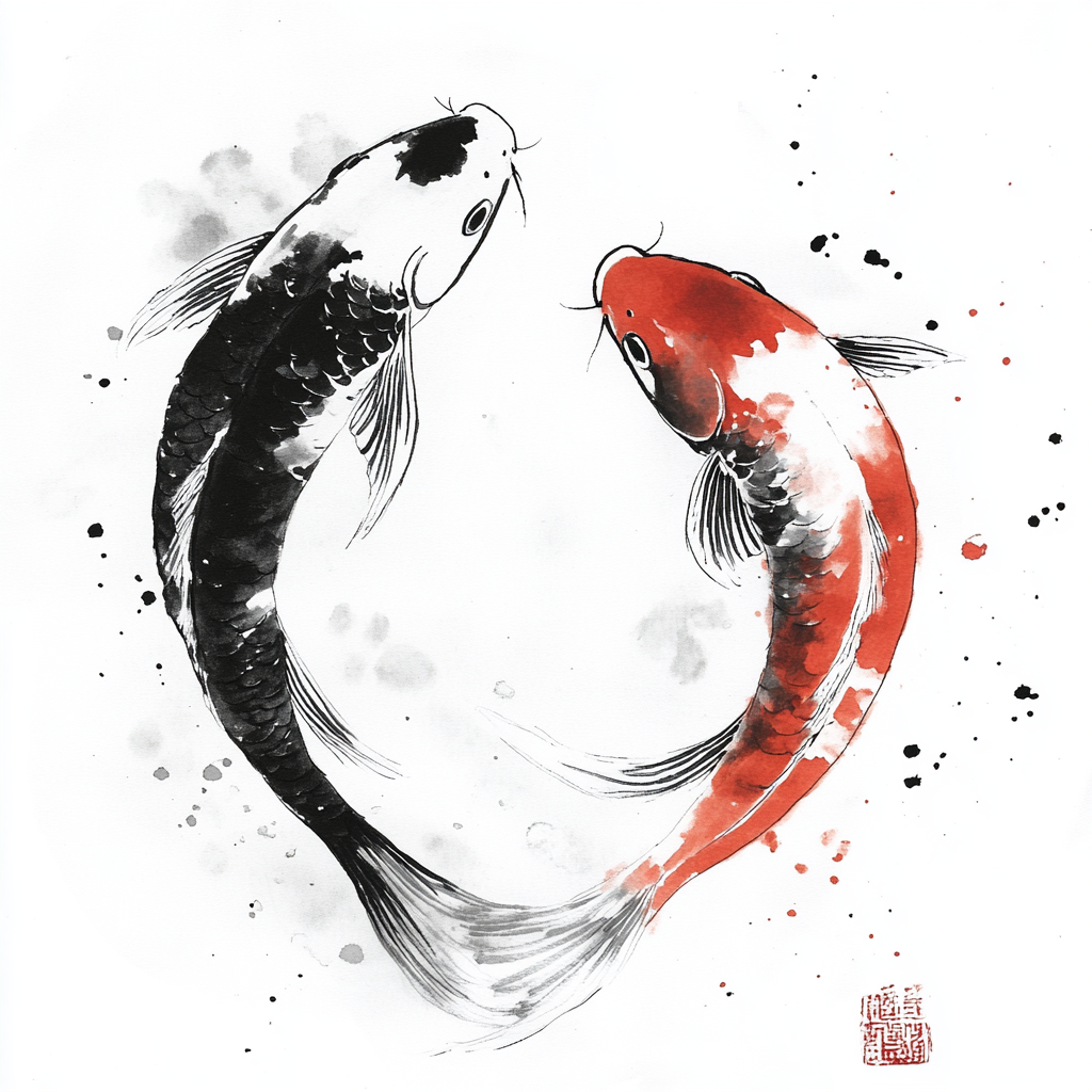 Japanese ink brush strokes koi