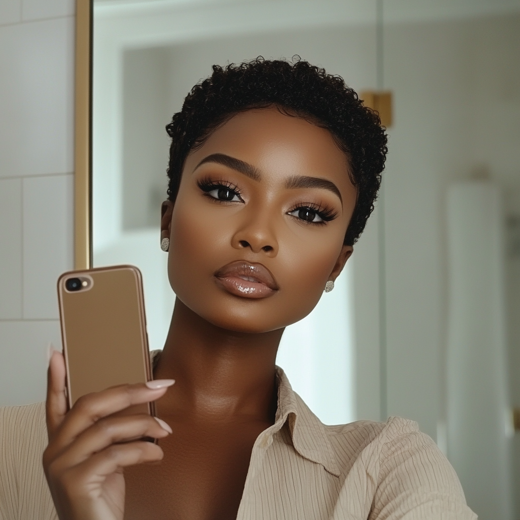 Beautiful young woman bathroom selfie