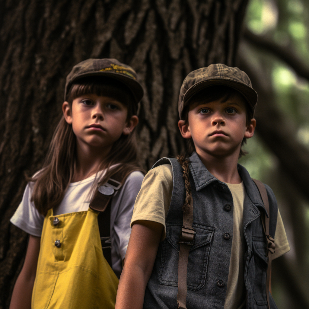 Young Kids Standing in Forest