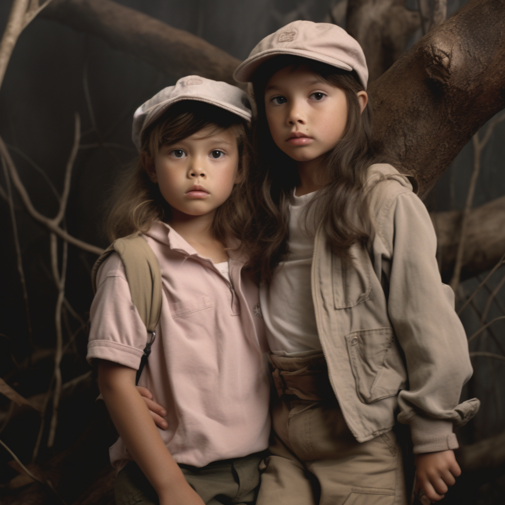 Young boy and girl forest scene