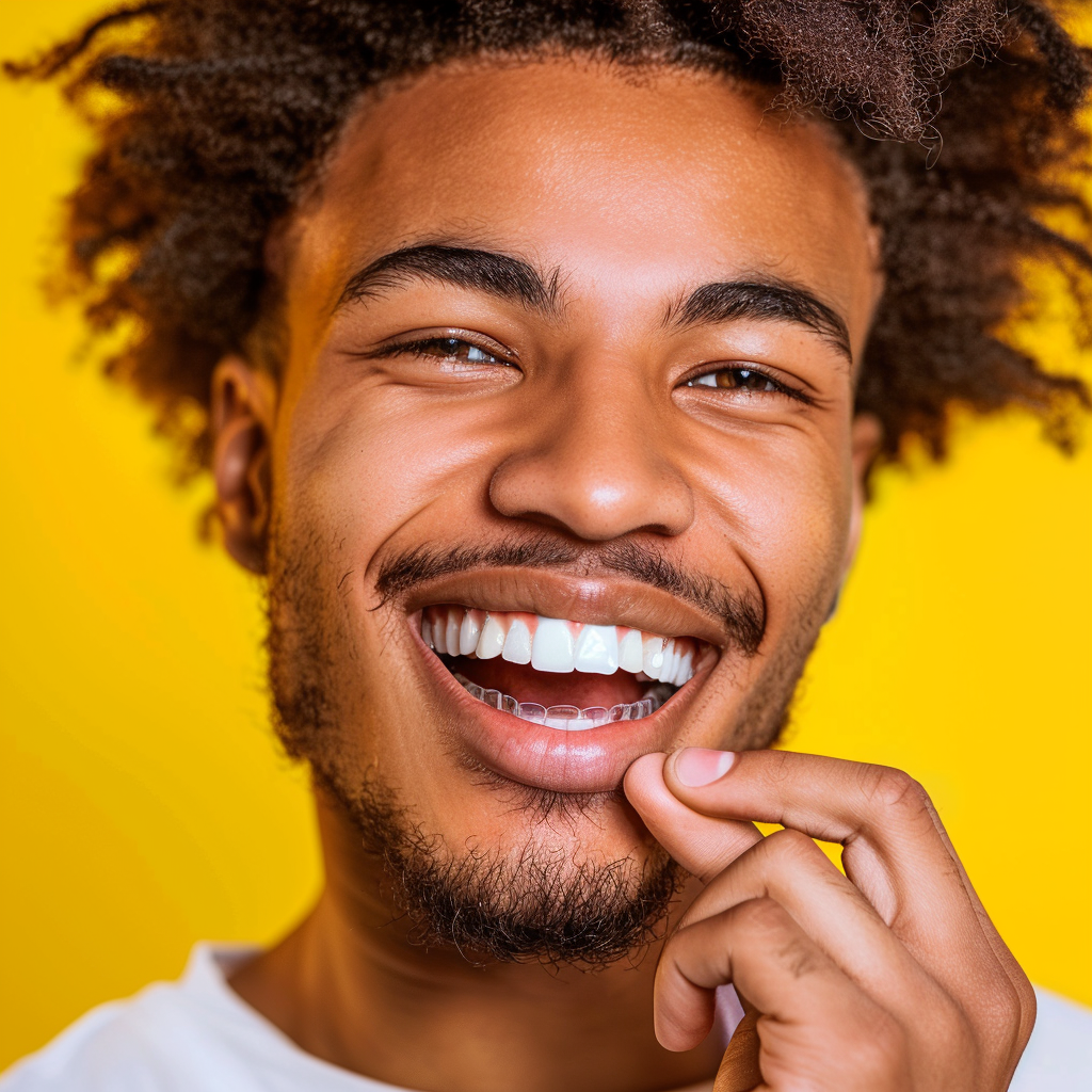 Young man holding dental aligner