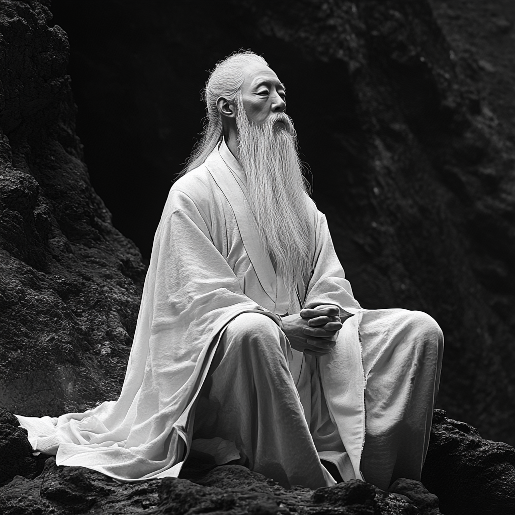 Elegant Laozi in monochrome robes