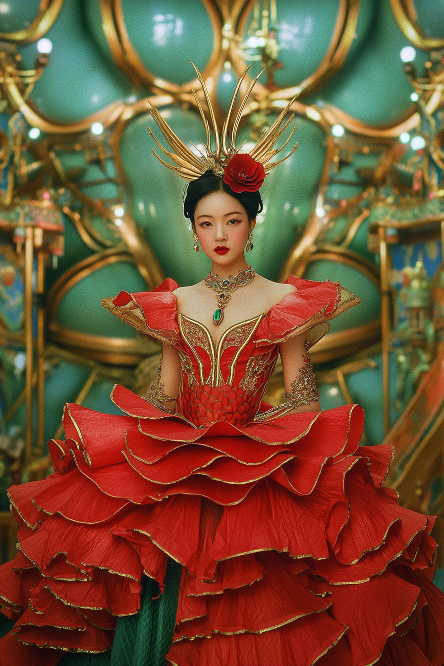 •  Japanese Queen Red Lotus Haute Couture Gown