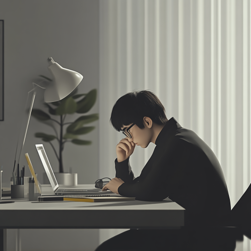 - A Person Reviewing Goals at Grey Desk Scene